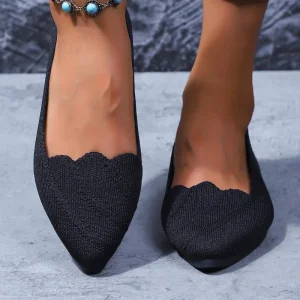 Chaussures plates d’été à bout pointu pour femmes, chaussures décontractées respirantes, légères, confortables, à semelle souple, tissées à la mouche, grande taille, 2025 Chaussures plates d’été à bout pointu pour femmes, chaussures décontractées respirantes, légères, confortables, à semelle souple, tissées à la mouche, grande taille, 2025