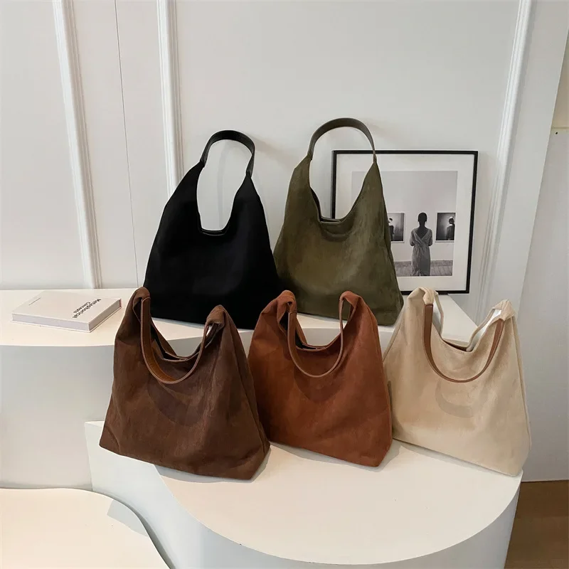 Sac à main Vintage en daim pour femmes, sac à bandoulière de grande capacité, couleur unie, Simple, décontracté, sac de banlieue rétro, automne et hiver