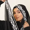nouvelle perle en mousseline de soie hijabs vigne industrie lourde broderie bord en dentelle longue écharpe légère foulard châle turban hijab pour les femmes