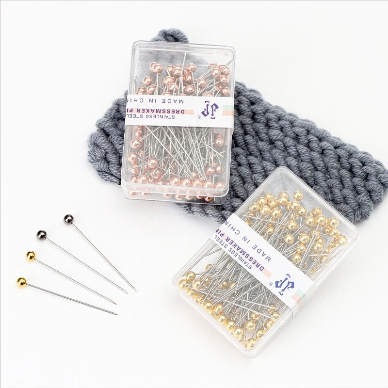 Épingles à coudre rondes en perles, 100 pièces/boîte, épingles à tête multicolores, épingles de Quilting droites pour couturière, positionnement, décoration de bijoux à faire soi-même