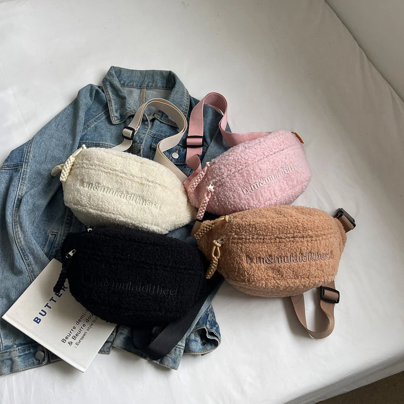 Grand sac de taille pour femmes, sac de ceinture en peluche d'hiver, sac à bandoulière de poitrine, sac banane moelleux à la mode, sac banane de styliste