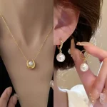 Collier et boucles d&rsquo;oreilles avec pendentif en perles pour femmes, en acier inoxydable, nouveau charme en forme de U, ras de cou pour soirée de mariée, ne se décolore pas, bijoux cadeau