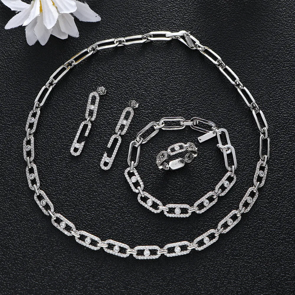Ensemble de bijoux pour femmes, couleur or pur 18 carats, brillant, collier, boucle d'oreille, bague, bracelet, mariée, mariage, bijoux fins, cadeaux, ne se décolore pas