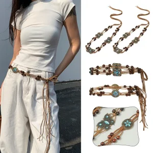 Ceinture femme Style ethnique Vintage ceinture tissée à la main robe femme chaîne de taille décorative Style bohème polyvalent Ceinture femme Style ethnique Vintage ceinture tissée à la main robe femme chaîne de taille décorative Style bohème polyvalent