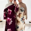 femmes robe abaya fleur dubaï arabe imprimé msulim eid jalabiya ramadan robes largos islam manches évasées longue robe maroc 2025