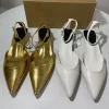 sandales à talons bas pour femme, Élégantes, pointues en or carillon, parker, design de marque, ix, bal, mariage, bureau, chaussures d'Été