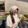 foulard en soie respirant de printemps, foulard en coton imprimé de fleurs à séchage rapide, écharpe hijab carrée en lin absorbant la sueur