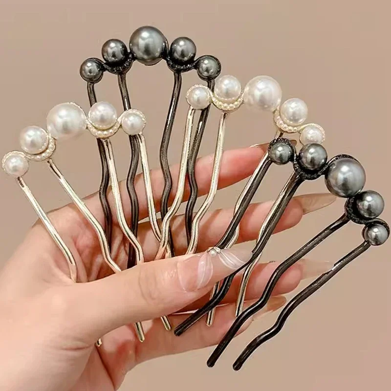 Épingles à cheveux coréennes en forme de U pour femmes, pinces à cheveux en perles de Style élégant, fourchettes en métal, épingles à cheveux en perles Vintage, outils de coiffure, cadeaux