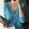 cardigan court en cachemire pur 100 pour femmes, haut à col en v d'automne, manteau tricoté élégant de style européen