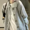 veste cardigan décontractée tricotée pour femme, haut ample, rétro, polyvalent, paresseux, pull à revers, nouvelle collection automne et hiver