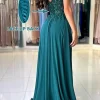 robe de bal longue en mousseline de soie, avec des appliques en dentelle scintillante, col en v, bretelles spaghetti, robe formelle avec fente, robes de soirée