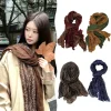 longue bande écharpe pour femme mince crème solaire foulard petit imprimé fleuri plissé châle extérieur coton lin femmes écharpe hiver