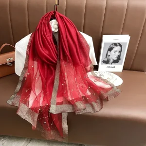 Mode Shimmer perles rayé Hijab écharpe classique châle conception longue femmes musulmanes lisse doux sous-écharpe Hijabs