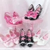 Sandales à talons d&rsquo;amour avec nœud rose japonais, vêtements d&rsquo;extérieur pour femmes, nouvelle collection été 20225, pantoufles à talons hauts Lolita douces, pantoufles à un mot, chaussures pour filles Kawaii
