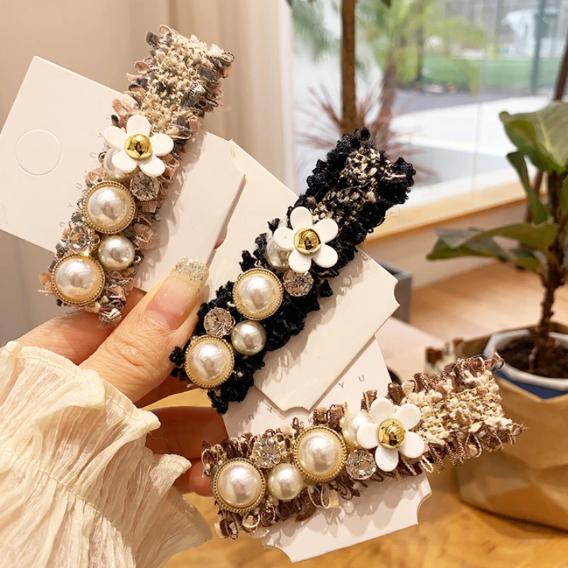 Épingle à cheveux en biscuits fleur perle vintage pour femme, pince à cheveux BB, haut cassé, accessoires de bijoux élégants, coréen, doux, nickel é, nouveau