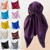 nouvelle couleur unie femmes 90 cm imitation soie grand foulard carré en gros mode couleur unie écharpe foulard décontracté femmes
