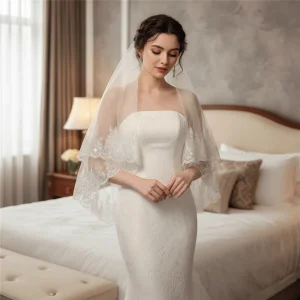 Voile de mariée de luxe élégant, bord en dentelle, paillettes, paillettes, dentelle perlée, avec peigne à cheveux, voile en maille pour le jour du mariage