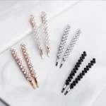 Pinces à cheveux en métal strass brillant pour femmes, épingles à cheveux simples de couleur noir argent, bijoux pour filles, accessoires pour cheveux