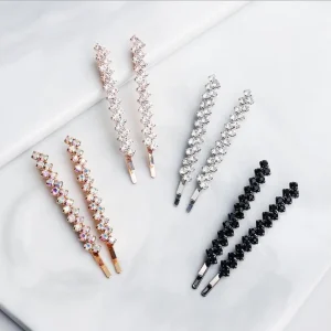Pinces à cheveux en métal strass brillant pour femmes, épingles à cheveux simples de couleur noir argent, bijoux pour filles, accessoires pour cheveux