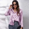 Chemise en Satin à Manches sulfpour Femme, Tenue Formelle, Rétro, Décontractée, Couleur Unie, Travail de Bureau, Été 2023