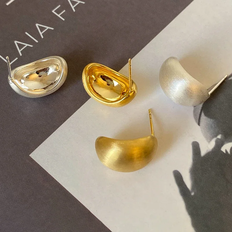 Boucles d'oreilles géométriques arquées brossées en argent Sterling 925 véritable pour femmes, bijoux fins tendance, accessoire minimaliste, 18K