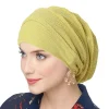 Turban Hijab froissé pour femmes, couleur unie, Bonnet indien doux et élastique, écharpe de tête, casquette de chimiothérapie