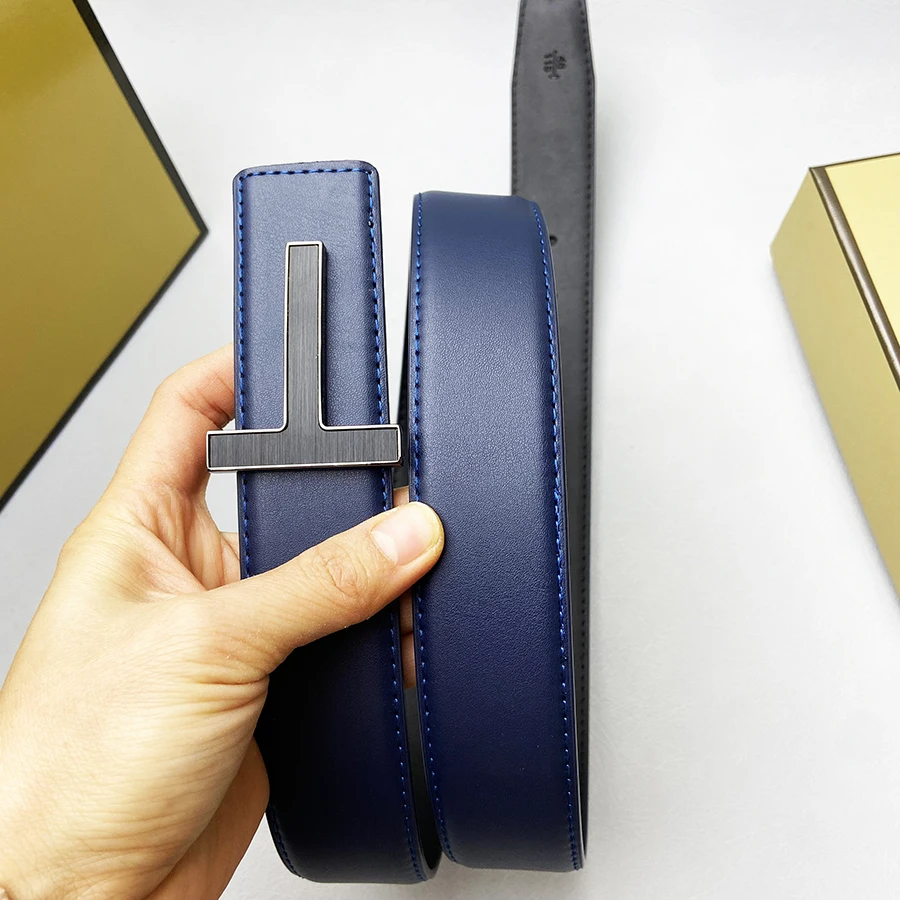 Ceinture de luxe pour hommes, en alliage de cuir véritable, de styliste, boucle en T, costume en jean de marque, Business, noir, blanc, bleu, pour hommes