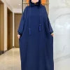 abaya musulman solide coton pull deux chapeaux femmes eid à capuche longue robe maxi turquie caftan robe arabe islamique hijab dubaï vêtements