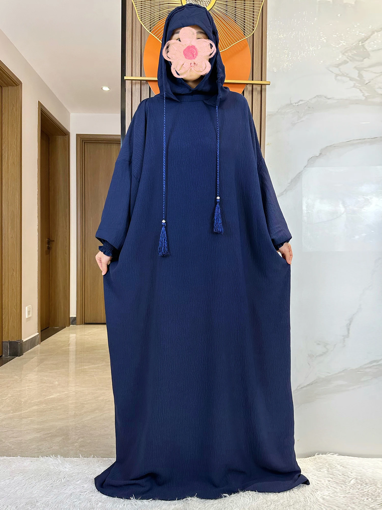 abaya musulman solide coton pull deux chapeaux femmes eid à capuche longue robe maxi turquie caftan robe arabe islamique hijab dubaï vêtements