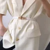 ceinture à boucle en chaîne en métal pour femmes, couleur unie, fines bretelles réglables en cuir pu, pantalons en jean, ceinture décorative sauvage