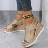 Nouvelles femmes sandales compensées décontractées confortable bout ouvert paillettes couleur doré femmes été sandales à talons hauts Sandalias De Mujer