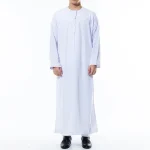 Robe Abaya musulmane décontractée pour hommes, col rond du Moyen-Orient, écharpe de sauna blanche, bande de sauna, vêtements islamiques, nouveau, 2024