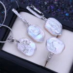 FENASY-Parure de bijoux en perles baroques naturelles d&rsquo;eau douce, 12-16mm, pendentif de fête en argent, colliers de la présidence, boucles d&rsquo;oreilles pendantes, bague
