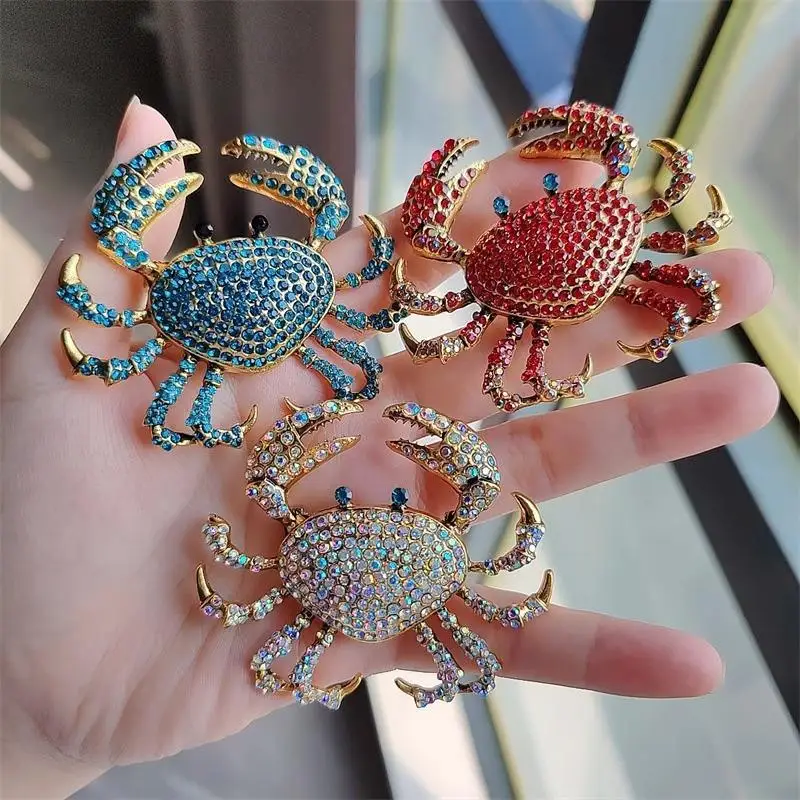 broche crabe en strass personnalisée, animal créatif, pour costume pour femme, manteau, vacances, banquet, vêtements, accessoires, cadeaux