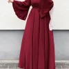 zanzea femmes musulmanes robe maxi couleur unie col rond à manches longues turc abaya robe mode décontracté élégant fête surdimensionné robes