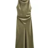 robes longues en satin pour femmes, robe mi longue, sexy, robe de soirée, sans manches, élégante, été, 2024