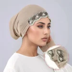 Maillot brodé de perles, Hijab instantané pour musulman, Turban, casquette intérieure extensible solide, sous-capuchon, Bandana en dentelle florale