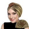 Chapeau National arabe élégant avec nœud supérieur, foulard ethnique perlé de couleur unie, doux, élastique, extensible, doré, indien, pour mariage