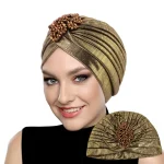 Chapeau National arabe élégant avec nœud supérieur, foulard ethnique perlé de couleur unie, doux, élastique, extensible, doré, indien, pour mariage