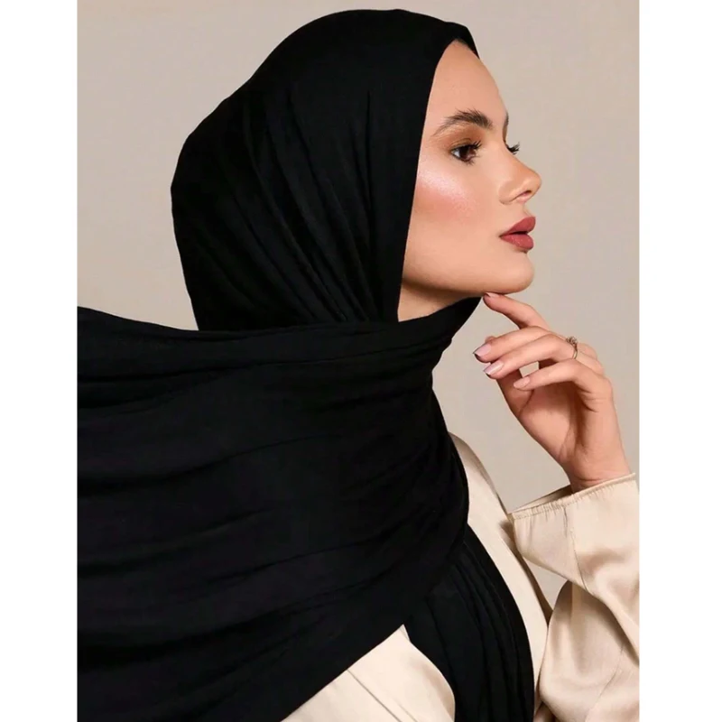 hijab en tissu modal pour femme musulmane, foulard de tête en jersey, turban vide, toutes saisons