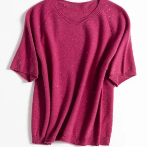 Pull à manches courtes et col rond à paillettes pour femmes, pull à la mode, 100% laine, Y-Spring, 2025