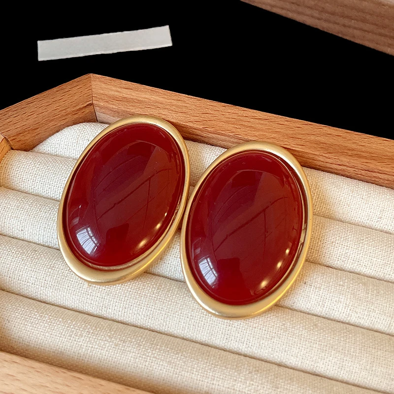 Boucles d'oreilles Vintage en résine rouge pour femmes, grandes boucles d'oreilles ovales géométriques de luxe, bijoux d'oreille de fête de mariage, vente en gros