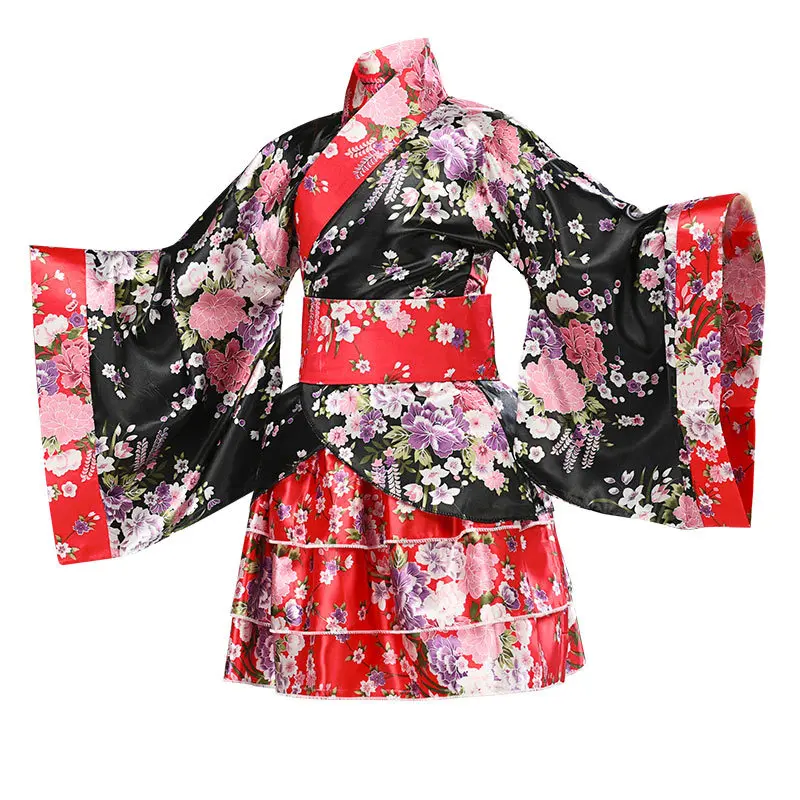 Enfant japonais Kimono Yukata filles japon peignoir robe Obi Vintage Haori Halloween lolita jupe Cosplay Costume maison vêtements de nuit