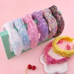 Bandeau à nœud à paillettes pour filles, accessoires de cheveux noués arc-en-ciel pour enfants, bandeaux irisés scintillants, couvre-chef de fête pour femmes