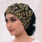 Casquette Turban brodée de perles pour femmes, foulard musulman, chapeau, perte de cheveux, casquette de chimio, Bonnet africain