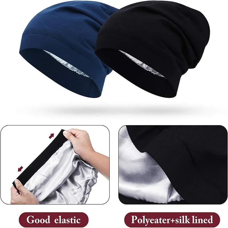 chapeau de sommeil avec couvre tête souple pour hommes et femmes, utilisez pour les cheveux sans friction, tenue de nuit sous hijab