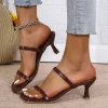 Élégant bordeaux rouge talons hauts sandales femmes bout carré sans lacet pantoufles à talons fins femme 2025 nouvelle mode d&rsquo;été robe sandales