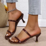 Élégant bordeaux rouge talons hauts sandales femmes bout carré sans lacet pantoufles à talons fins femme 2025 nouvelle mode d&rsquo;été robe sandales