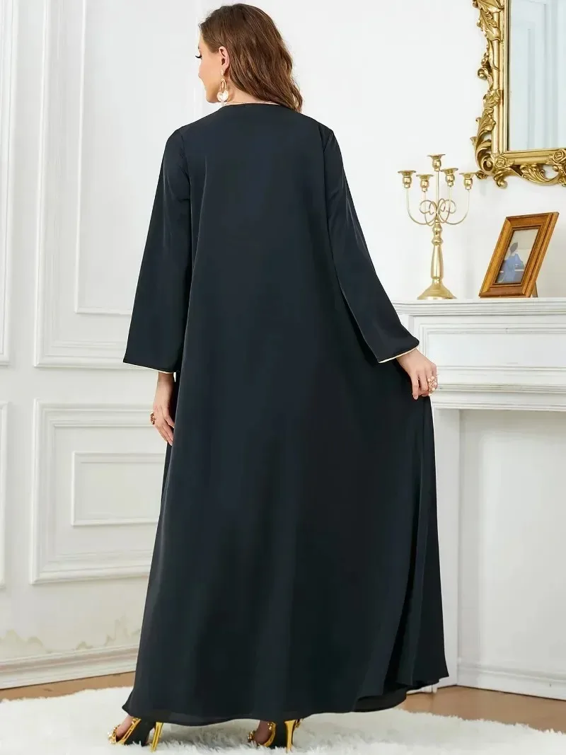 abaya perlée pour femme, robe longue islamique brodée, robes de soirée musulmanes, caftan marocain noir, ramadan dubaï, 2 pièces