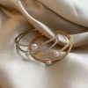fashion pearl opening bangles bridal jewelry hand ring rhinestone bracelet double layer wrist ornament ladies